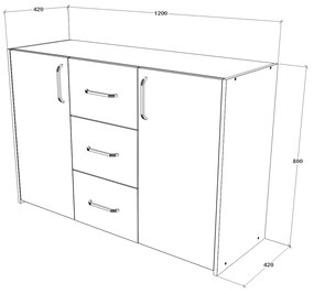 Comoda haaus Malmo, 3 Sertare, 2 Usi, Stejar Artisan/Argila, 120 x 42 x 80 cm