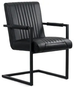 Scaun vizitator negru OFF 834 din piele ecologică cu mânere metalice și cadru vopsit