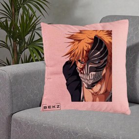 Perna Personalizata Bleach Ichigo Masca Hollow, 40x40 cm, Roz, Husa Detasabila, Perna Inclusa, BEKZ®