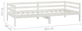 Pat de zi, alb, 90 x 200 cm, lemn masiv de pin Alb