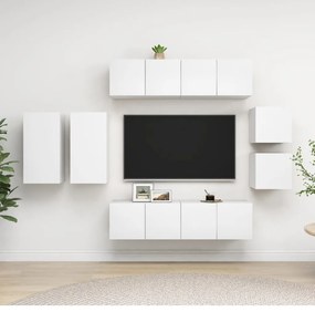 vidaXL Set dulapuri TV, 8 piese, alb, lemn prelucrat