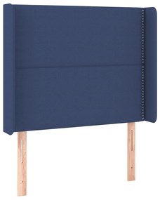 Pat box spring cu saltea, albastru, 90x200 cm, textil Albastru, 90 x 200 cm, Culoare unica si cuie de tapiterie