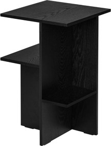 Noptieră neagră cu rafturi cu aspect de lemn de stejar Atik – noo.ma