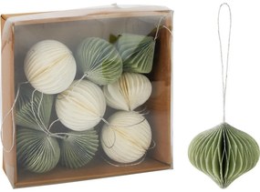 Set de 9 ornamente de Crăciun, alb-verde, 6 cm,fagure de miere