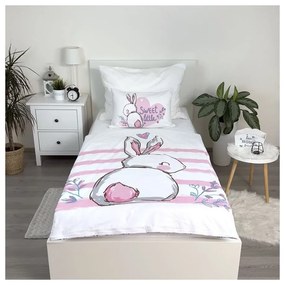Lenjerie de pat pentru copii albă-roz din bumbac pentru pătuț 100x135 cm Bunny "Sweet" – Jerry Fabrics
