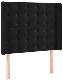Pat cu arcuri, saltea si LED, negru, 100x200 cm, catifea Negru, 100 x 200 cm, Nasturi de tapiterie