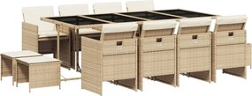 vidaXL Set mobilier de grădină cu perne, 13 piese, bej, poliratan