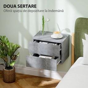 HOMCOM Set de 2 Noptiere Suspendate cu 2 Sertare, 40x29x30 cm, Gri | Aosom Romania
