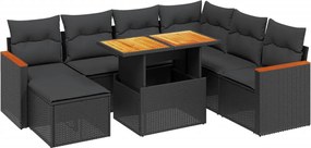 vidaXL Set mobilier de grădină cu perne, 8 piese, negru, poliratan