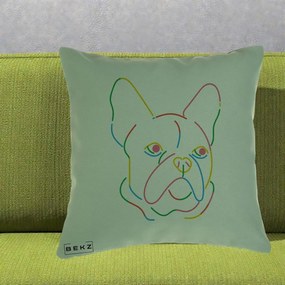 Perna Decorativa Bulldog Francez Line Art Curcubeu, 40x40 cm, Verde, Husa Detasabila, Perna Inclusa, BEKZ®