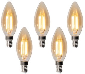 Set van 5 E14 dimbare LED lampen B35 goud 4W 450 lm 2200K