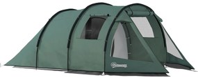 Outsunny Cort de camping pentru 3-4 persoane, două camere interioare, fereastră de plasă, verde, 4,75 x 2,64 x 1,72 m | Aosom Romania