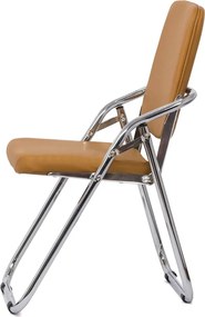 Scaun pliabil bej HRC 609 din piele ecologică și cadru metalic cromat