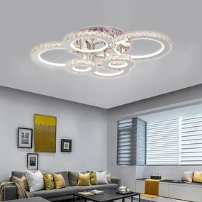 Lustra LED Cu Telecomanda, Cristal, 6 cercuri, Cromat ,120W, RGB,