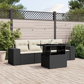 3268986 vidaXL Set mobilier de grădină cu perne, 5 piese, negru, poliratan