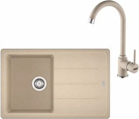 Set chiuveta bucatarie compozit Franke Basis Avena 1 cuva cu picurator 78x50 cm finisaj bej mat cu baterie Pola