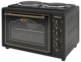 Mic Finlux FMC-9705GB, 1600W, 45 l, Două arzătoare, Ușă din sticlă, Închidere lină, Design retro, Negru