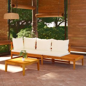 Set mobilier gradina perne alb crem, 3 piese, lemn masiv acacia Alb crem, colt + banca + masa, 1