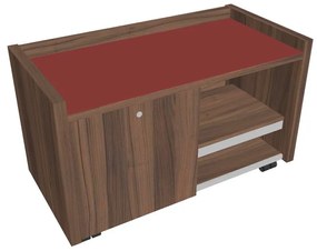 Comodă mobilă Verno 100 x 50 cm cu sticlă, stânga, nuc / roșu