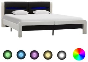 vidaXL Cadru de pat cu LED, alb și negru, 180x200 cm, piele ecologică