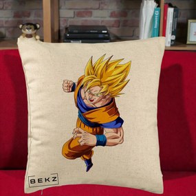 Perna Personalizata Dragon Ball Goku Super Saiyan 2 Lupta, 40x40 cm, Bej, Husa Detasabila, Perna Inclusa, BEKZ®