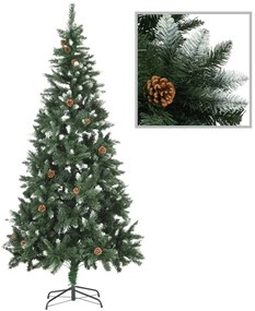 vidaXL Brad de Crăciun artificial cu conuri pin și sclipici alb 210 cm