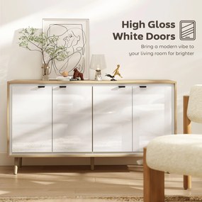HOMCOM Bufet Modern cu 4 Uși și Raft Reglabil 141x35x77cm Alb și Stejar | Aosom Romania