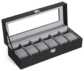 Cutie pentru ceasuri, Songmics, capacitate 6, JWB06BK, Gri