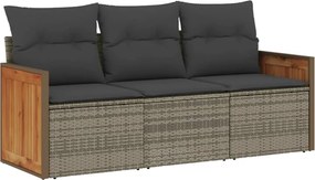 vidaXL Set canapea de grădină cu perne, 3 piese, gri, poliratan