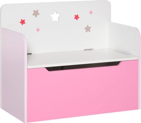 HOMCOM Bancă Depozitare Jucării 2 în 1 din Lemn, Ladă de Depozitare cu Spătar pentru Copii de 3-6 Ani, 60x30x50 cm, Roz | Aosom Romania