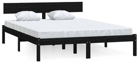 Cadru de pat UK dublu, negru, 135x190 cm, lemn masiv de pin Negru, 135 x 190 cm