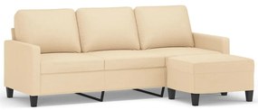 3153369 vidaXL Canapea cu 3 locuri cu taburet, crem, 180 cm, material textil