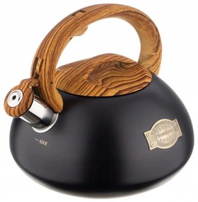 Ceainic cu fluier Klausberg KB 7565, 3 L, Baza groasa, Inductie, Negru/Maro