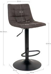 Taburet de bar Middelfart, microfibră, gri închis, picioare negre