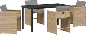 vidaXL Set de masă pentru grădină cu pernă 5 pcs Bej poliratan