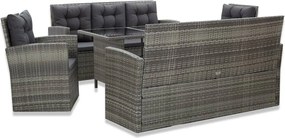 vidaXL Set mobilier de exterior cu perne, 5 piese, gri, poliratan