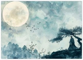 Tablou pe sticlă - Pictură cu lună plină (70x50 cm)