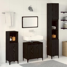 vidaXL Set Mobilier Baie 3 Piese Stejar Negru Lemn Prelucrat