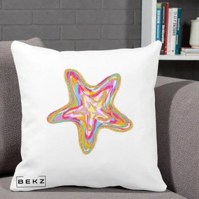 Perna Decorativa Stea de Mare Colorata Psiheledic, 40x40 cm, Alba Mata, Husa Detasabila, Perna Inclusa, BEKZ®