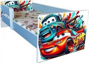 Pat tineret Cars -saltea cadou,alb-albastru