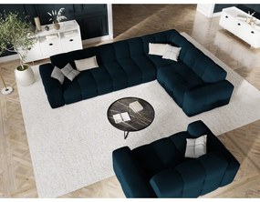 Colțar albastru închis cu tapițerie din catifea (pe partea dreaptă) Kendal – Micadoni Home