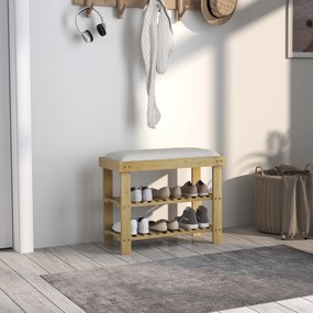 HOMCOM Bancă pentru încălțăminte din bambus, etajeră pentru încălțăminte cu 3 niveluri, stil scandinav, 60 x 29 x 49 cm, crem și lemn natural | Aosom Romania