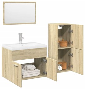 3325008 vidaXL Set mobilier de baie, 4 piese, stejar sonoma, lemn prelucrat