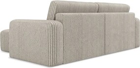 Colțar bej extensibil/cu spațiu de depozitare cu tapițerie din catifea reiată (cu colț pe partea dreaptă/cu șezlong) Kona – Makamii