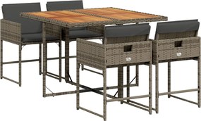 vidaXL Set mobilier de grădină cu perne, 5 piese, gri, poliratan