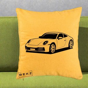 Perna Personalizata Porsche 911 Silueta, 40x40 cm, Galben, Husa Detasabila, Perna Inclusa, BEKZ®