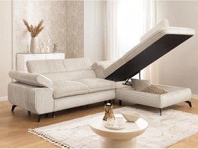 Colțar crem cu tapițerie din catifea reiată (cu colț pe partea dreaptă/în formă de ”L”) Marbeya – Ropez