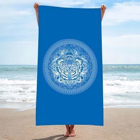 Uscare rapida prosop plaja TIGER 100x180 cm albastru, 100% microfibra