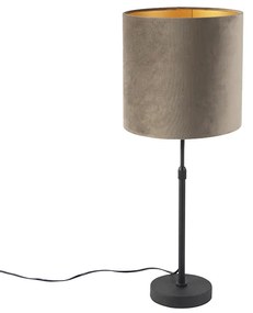 Lampă de masă neagră cu abajur din catifea taupe cu auriu 25 cm - Parte