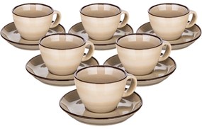 Set de 6 cești cu farfurioare Banquet Palas 90 ml, crem